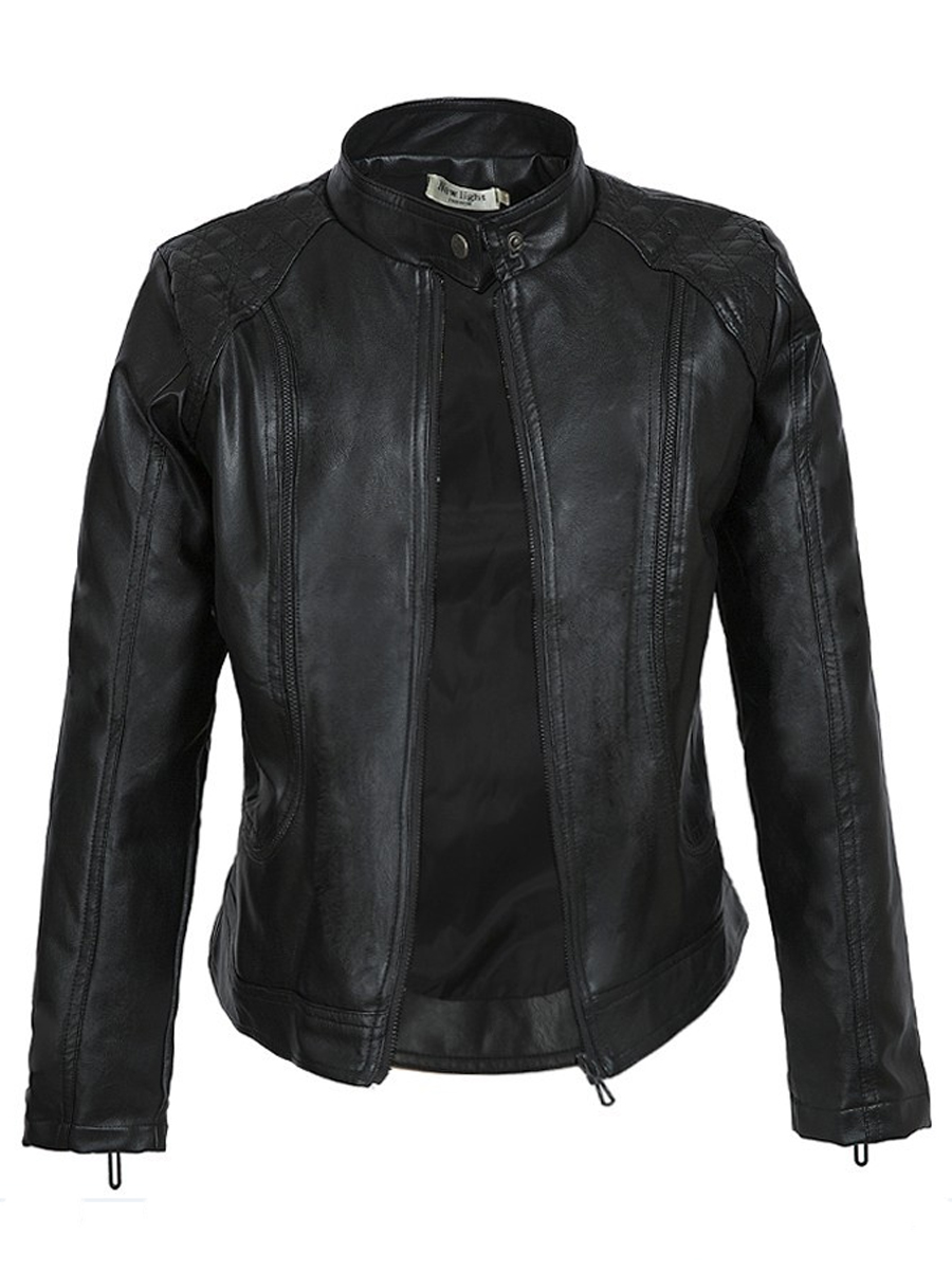 

LW Mandarin Collar Zipper Design Leather, Black