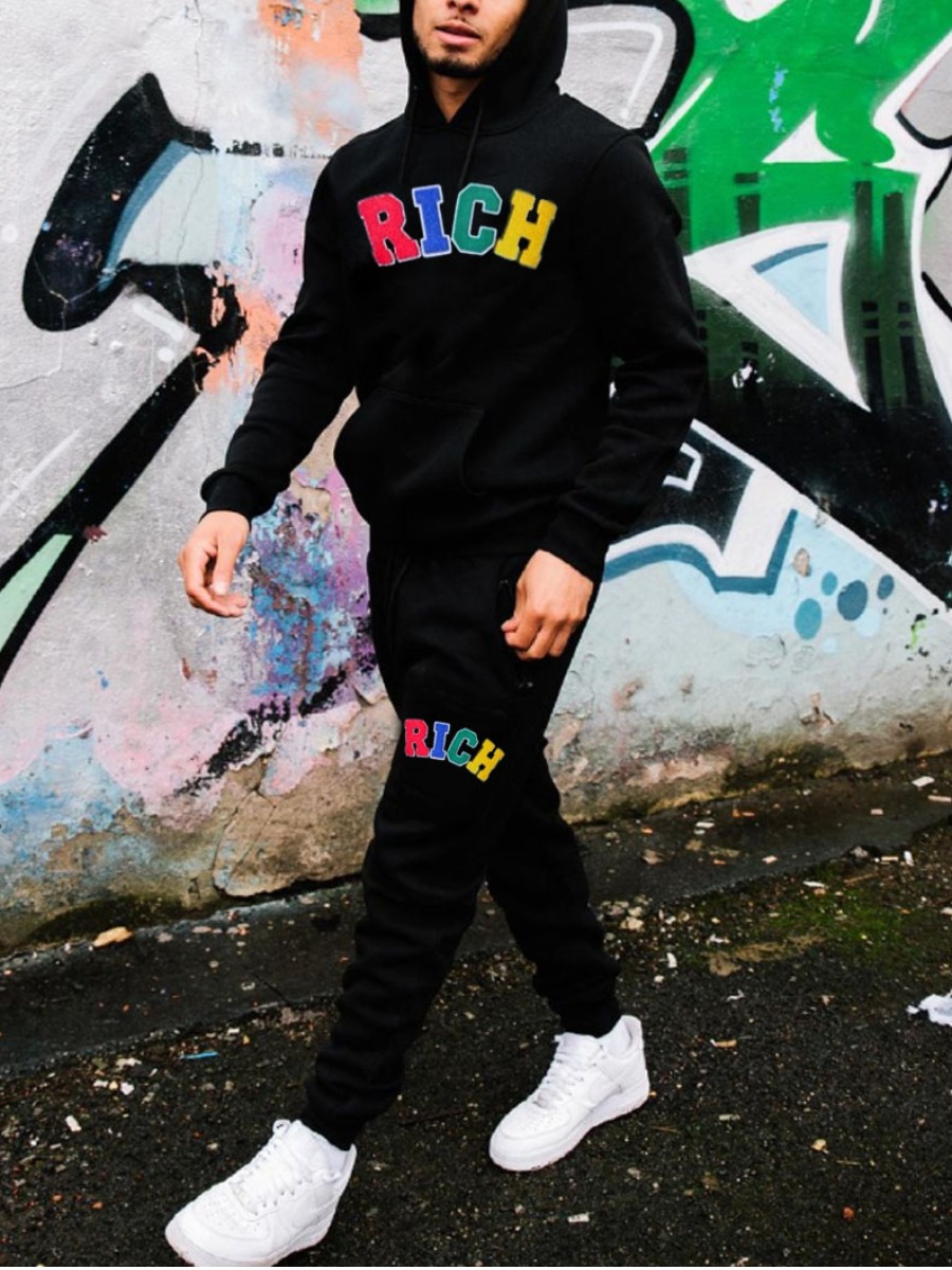 LW Men Letter Print Patchwork Pants Set
