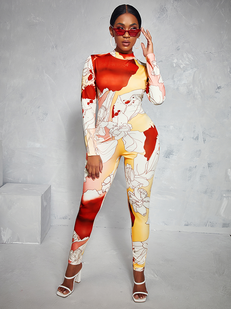 LW Floral Print Basic Skinny Jumpsuit