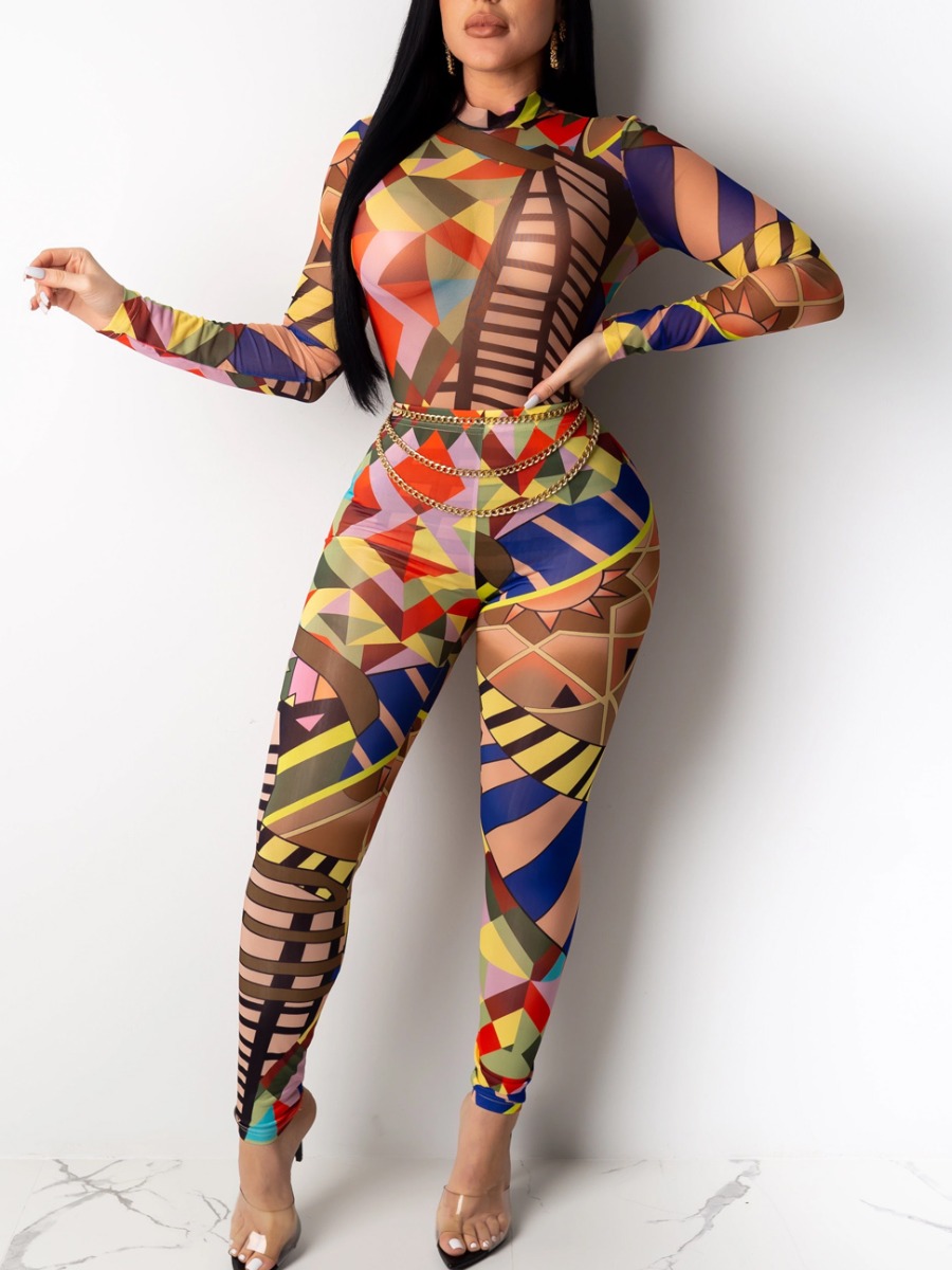 

LW Half A Turtleneck Geometric Print Pants Set, Multi