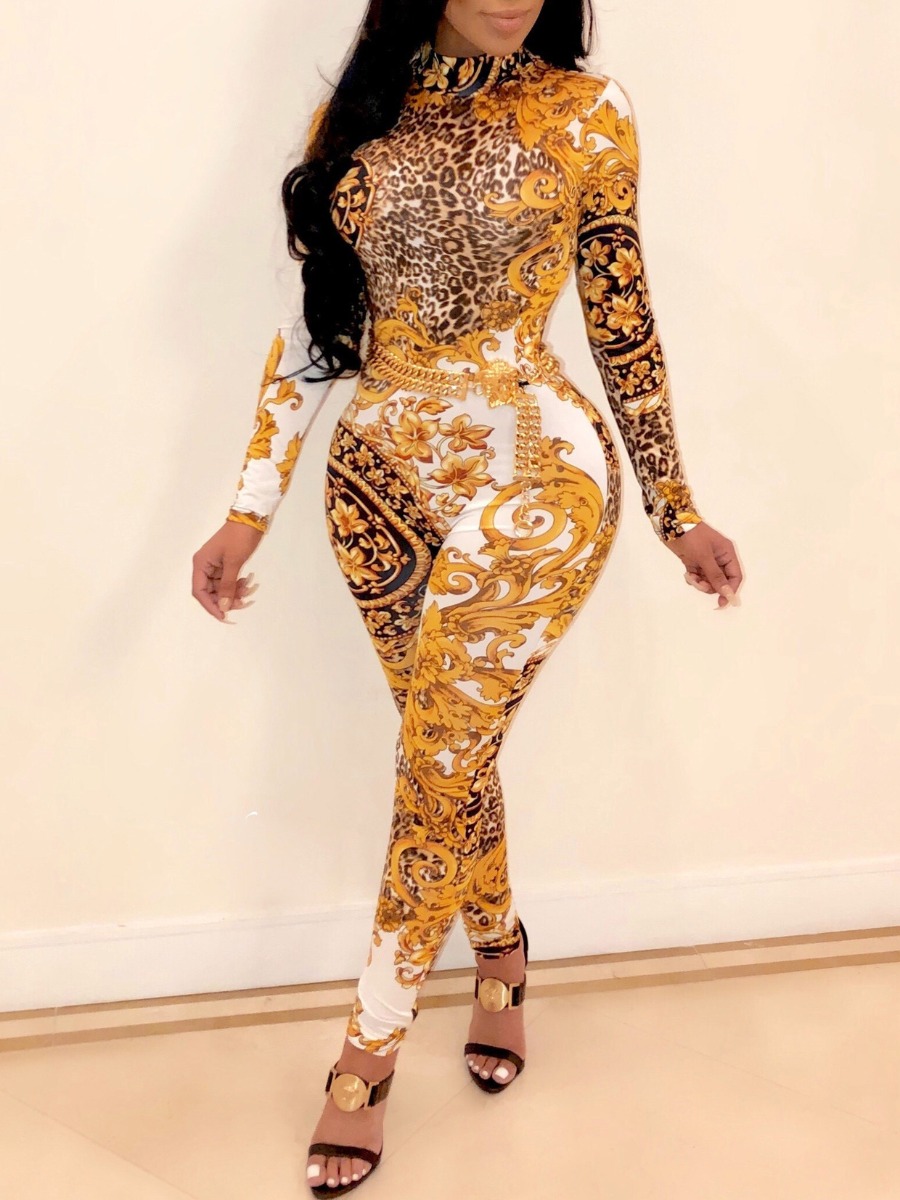 

LW Floral Leopard Print Jumpsuit, Yellow