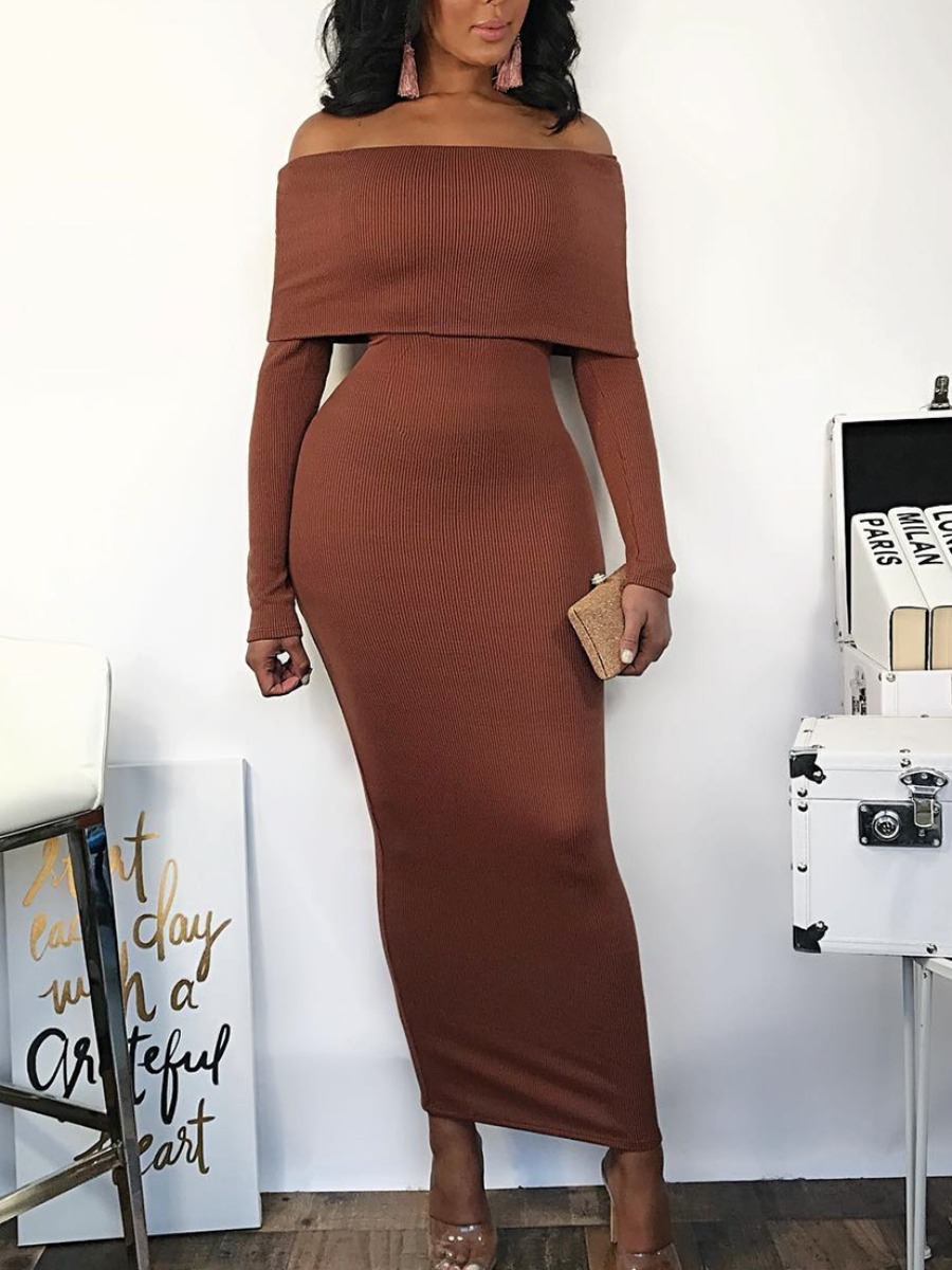 

LW Fold-over Bodycon Dress, Brown