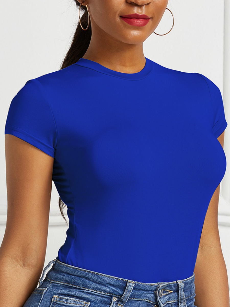 

LW BASICS Round Neck Skinny Bodysuit, Royalblue