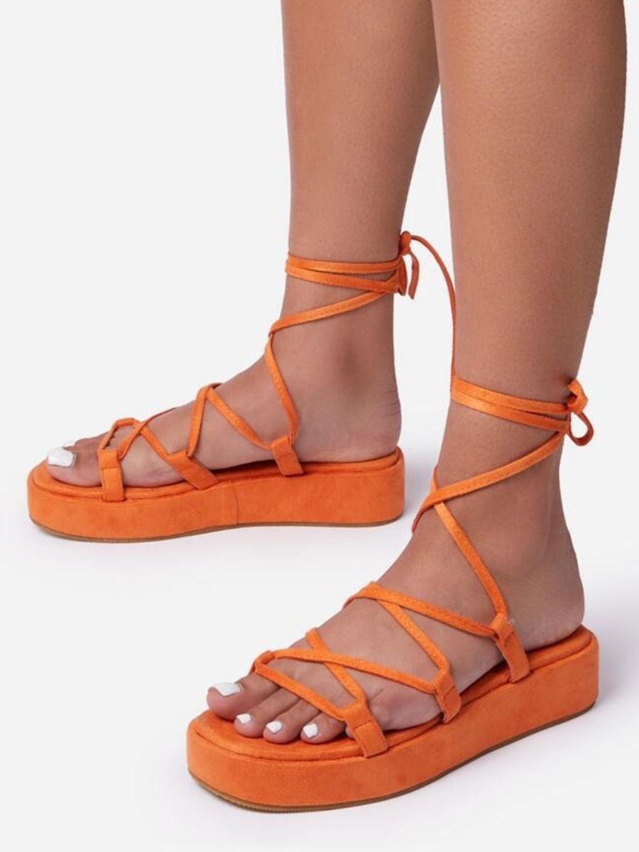 

LW Tie Leg Platform Shoes, Orange