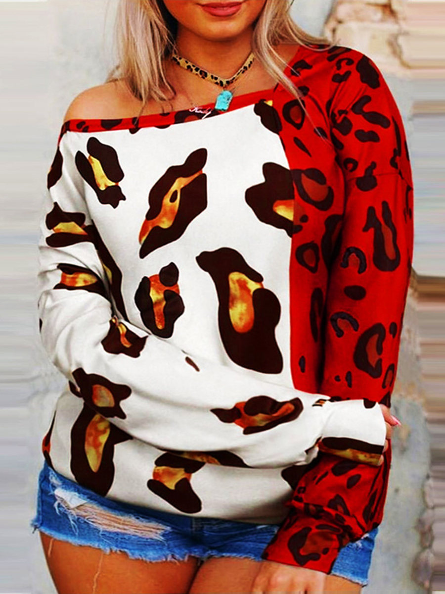 

LW Plus Size Animal Print Patchwork T-shirt, Red