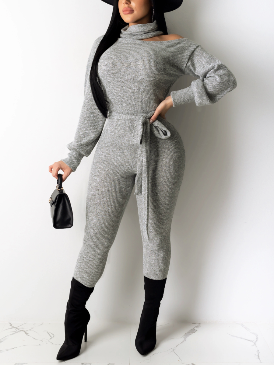 

LW Turtleneck Hollow-out Jumpsuit, Grey