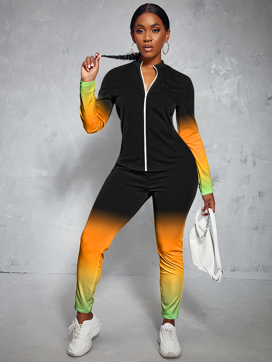 

LW Gradient Zipper Design Pants Set