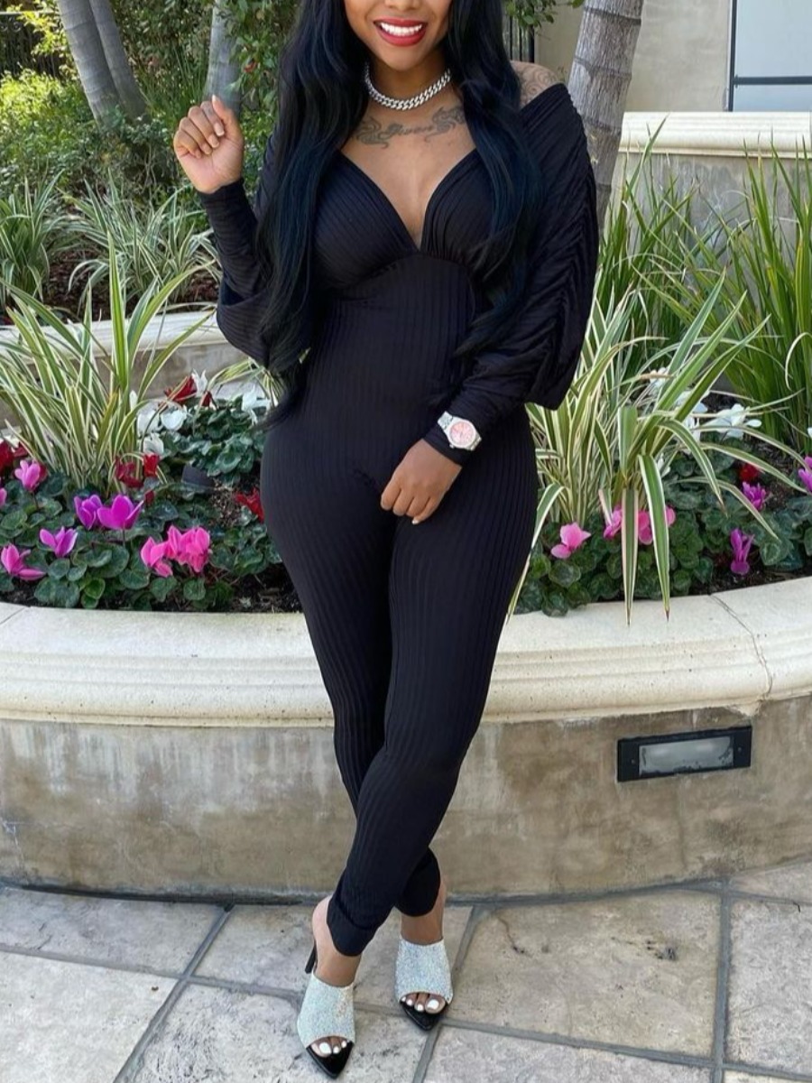 

LW SXY Backless Fold Design Jumpsuit, Black