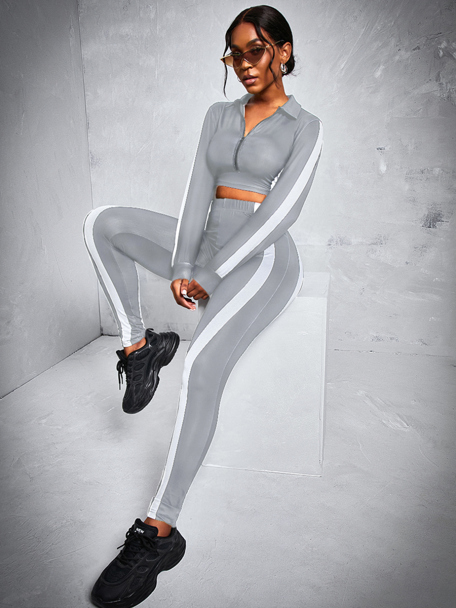 LW Crop Top Striped Tracksuit Set