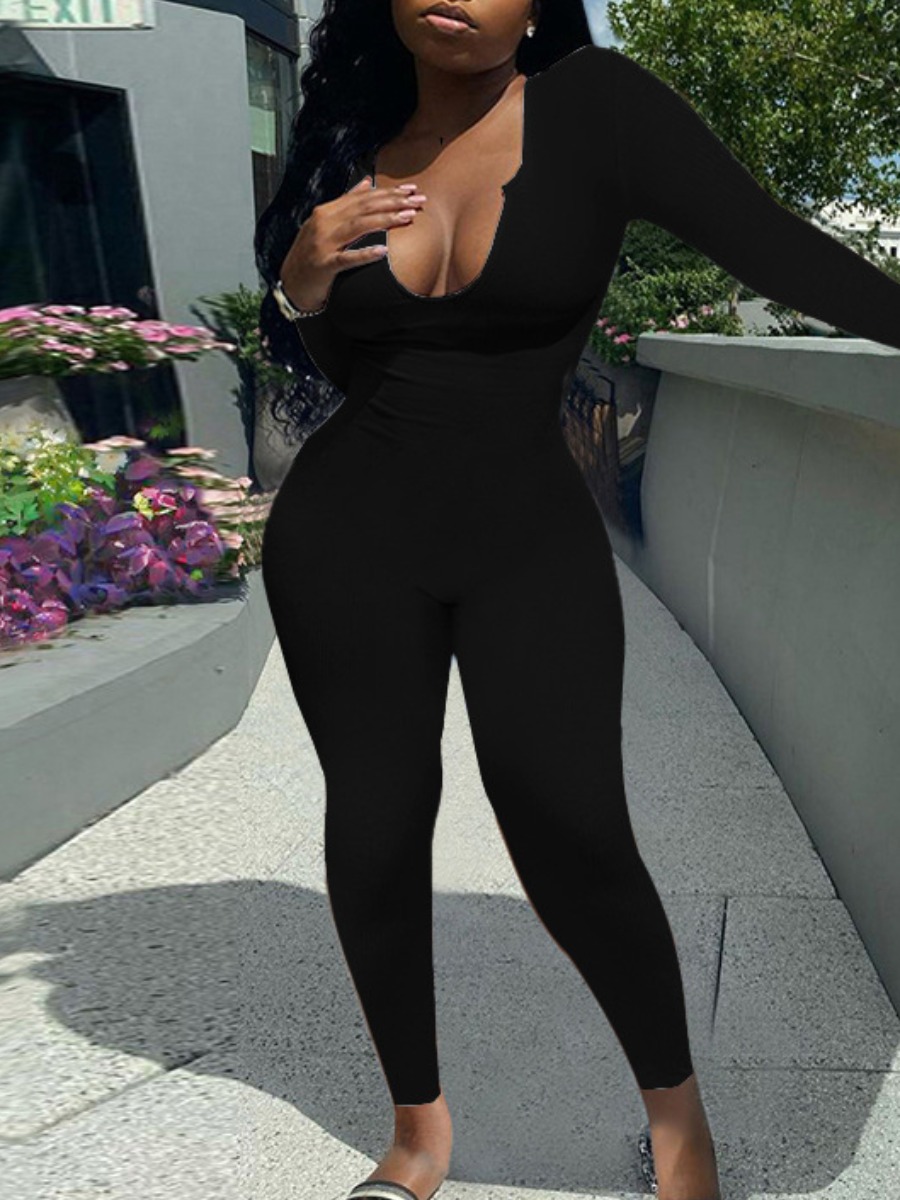 

LW BASICS U Neck Skinny Jumpsuit, Black