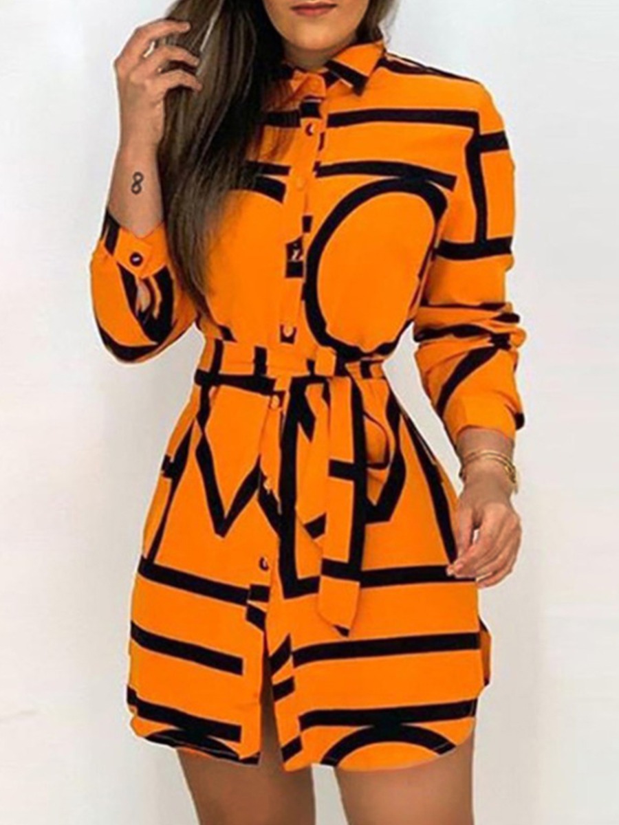 

LW Letter Print Bandage Design Shirt Dress, Jacinth