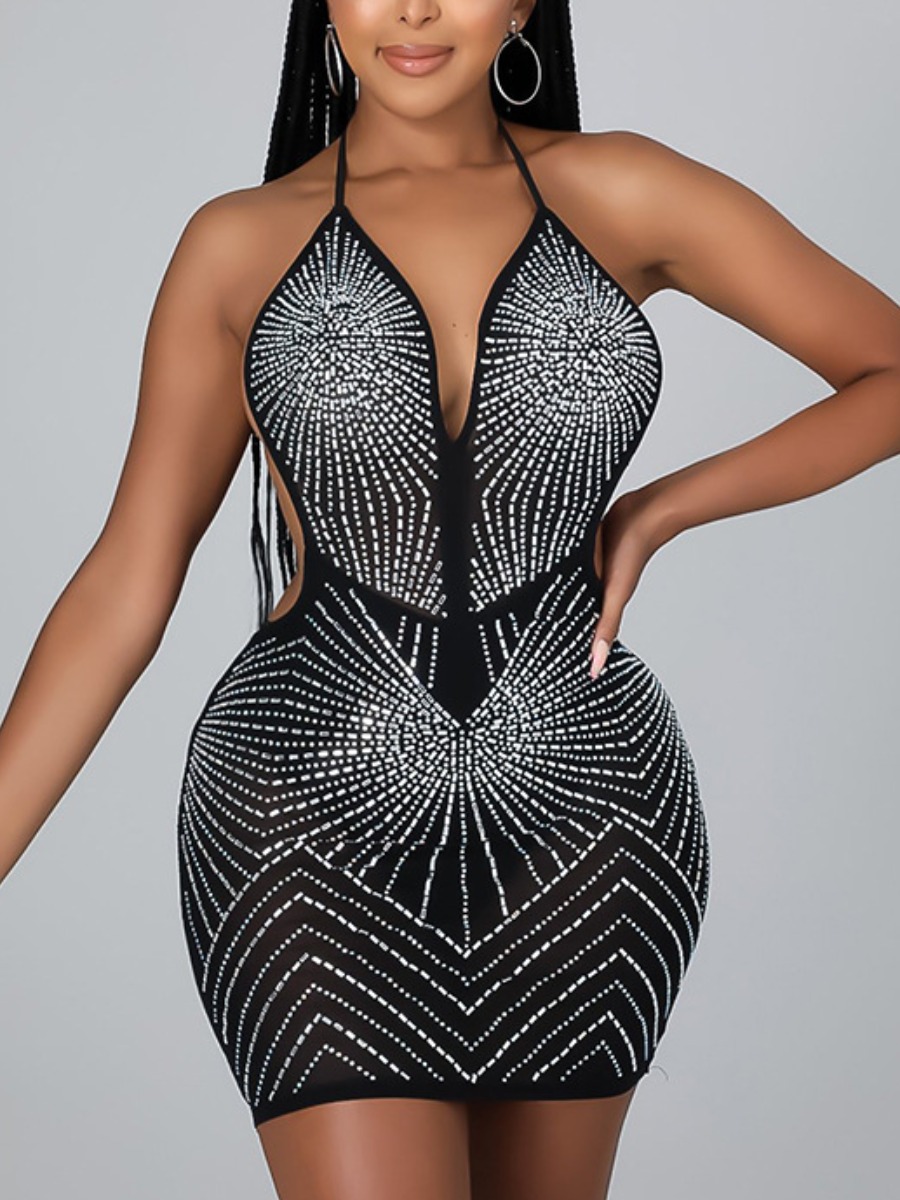 

LW Backless Sequined Prom Dress, Black