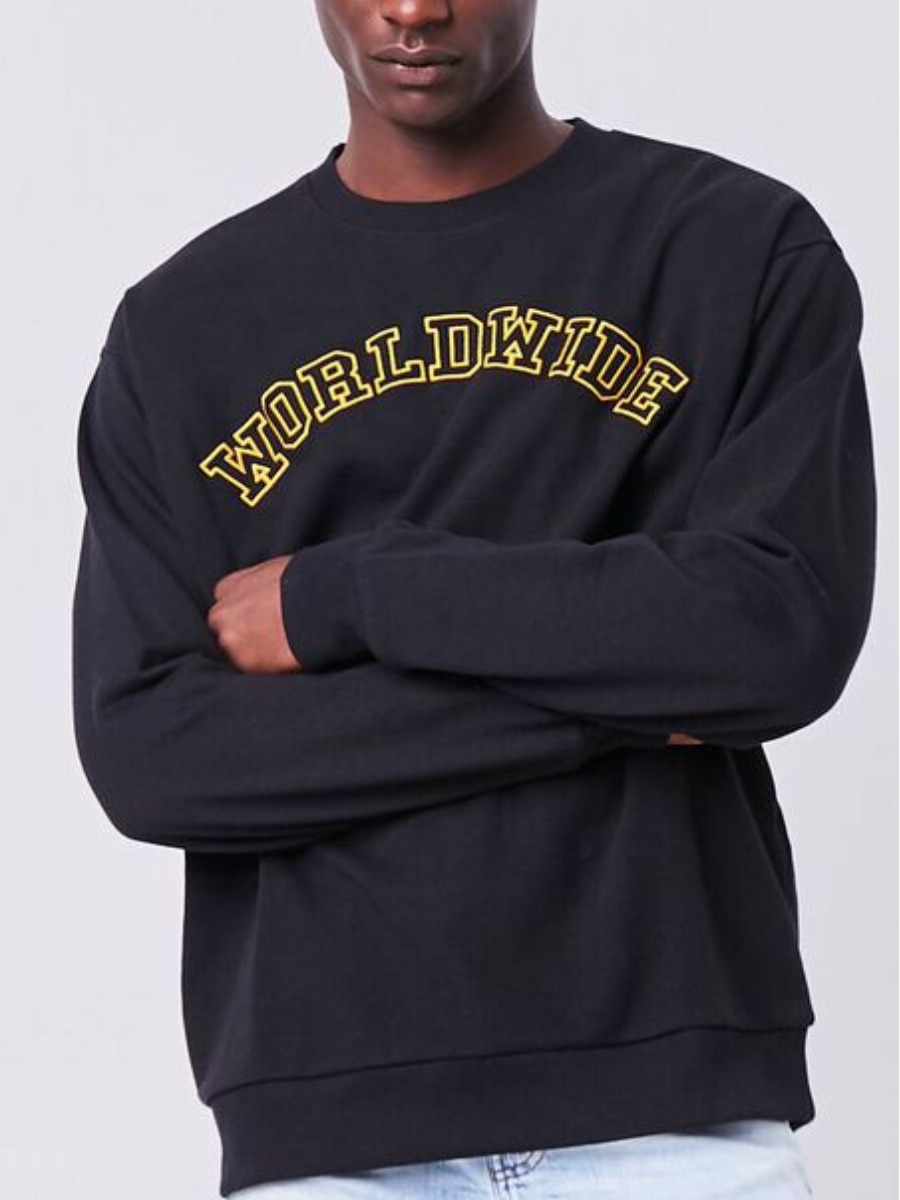 

LW Men Round Neck Letter Print Hoodie, Black