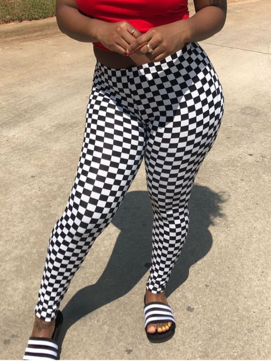 

LW High-waisted Plaid Print Pants, Multicolor lattices