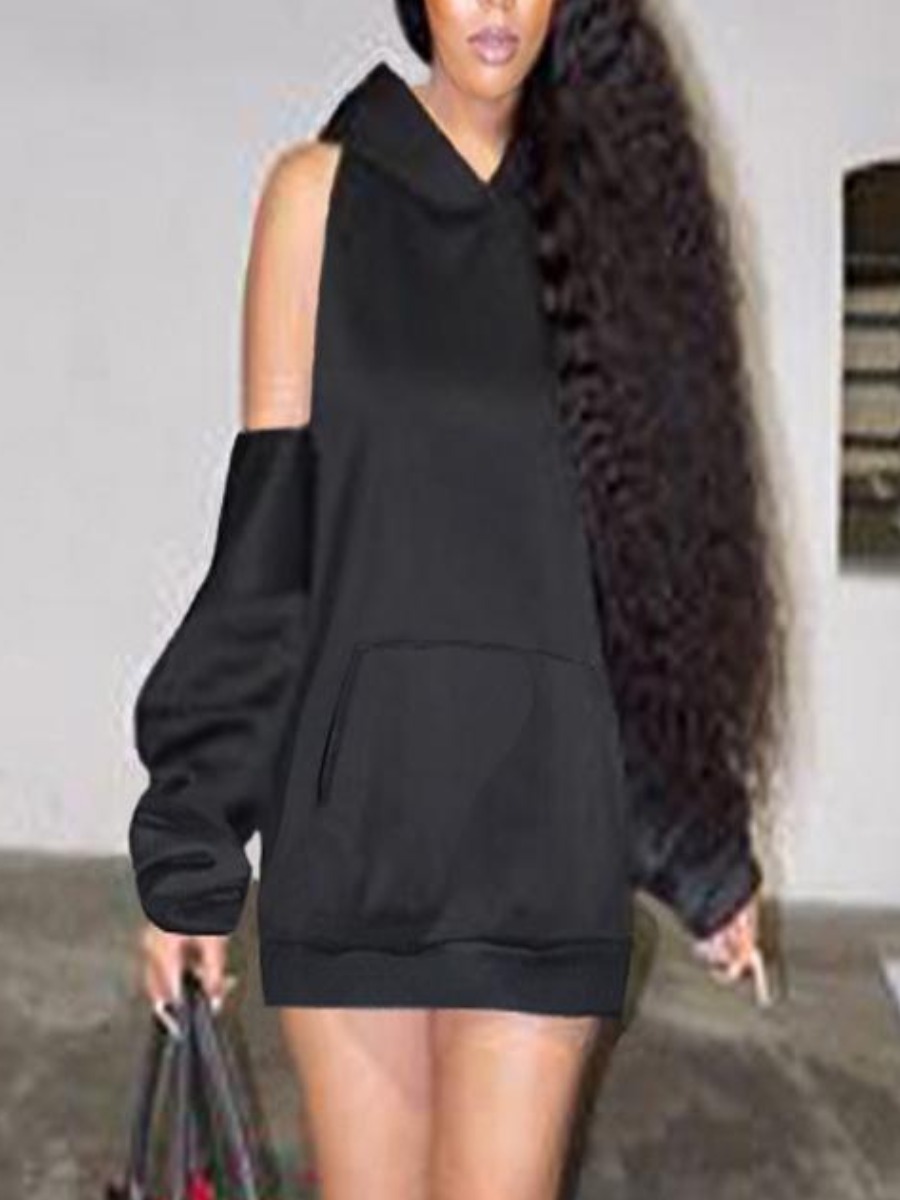 

LW SXY Backless Kangaroo Pocket Sweat Dress, Black