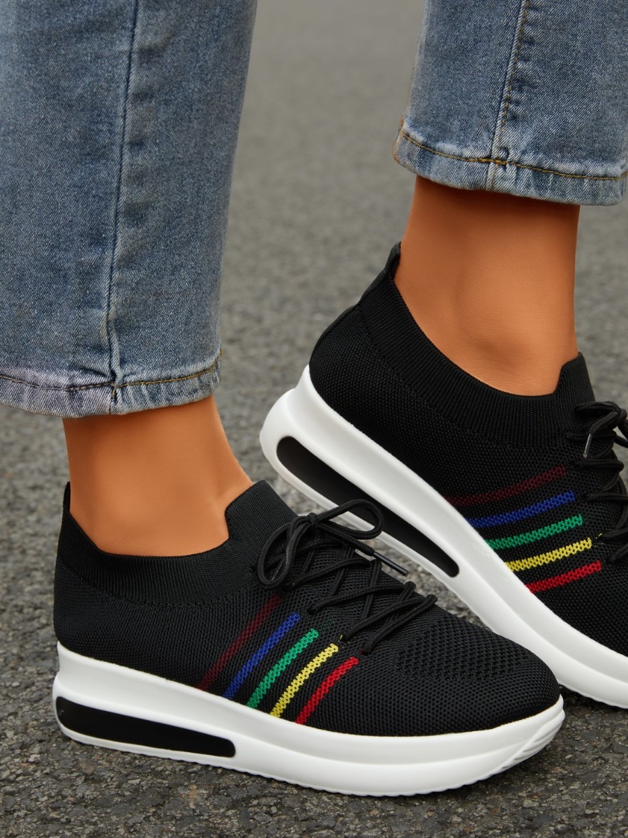 

LW Striped Mesh Front Sneakers, Black