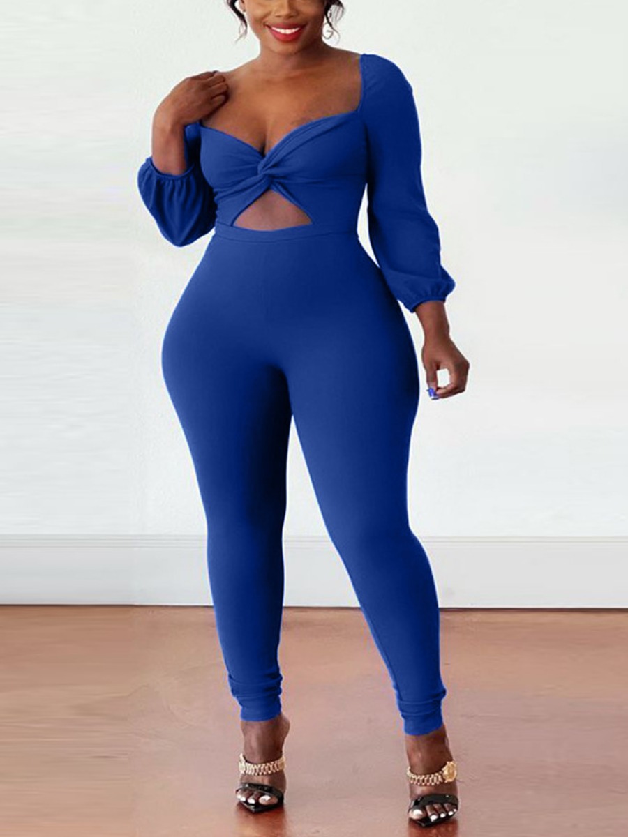 

LW Plus Size Hollow-out Twist Front Jumpsuit, Blue