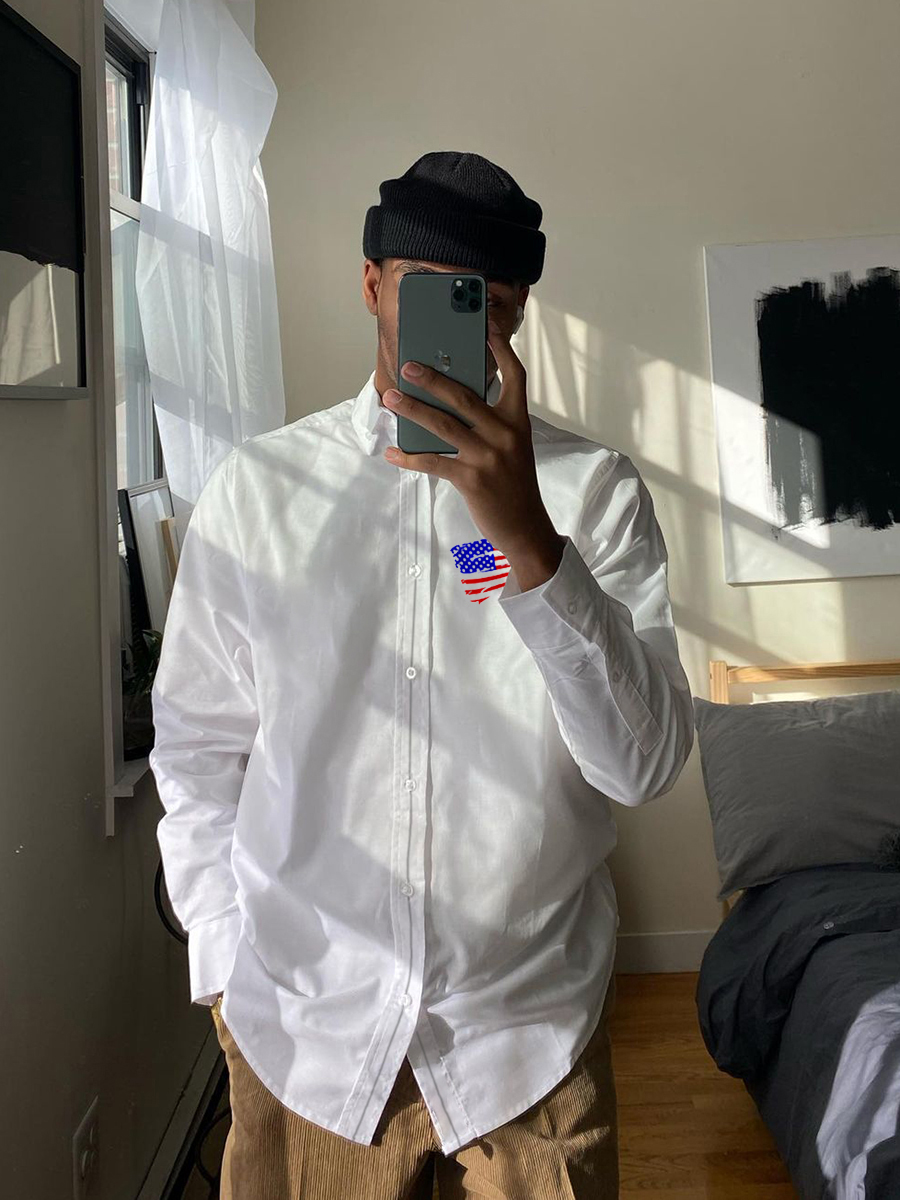 

LW BASIC Men Star American Flag Print Shirt, White