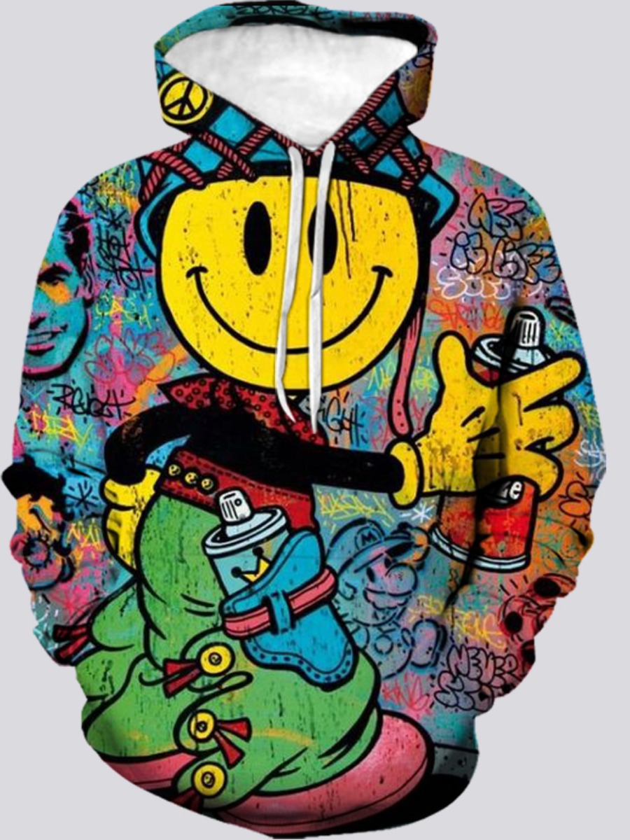 

LW Men Cartoon Print Oversized Hoodie, Multi