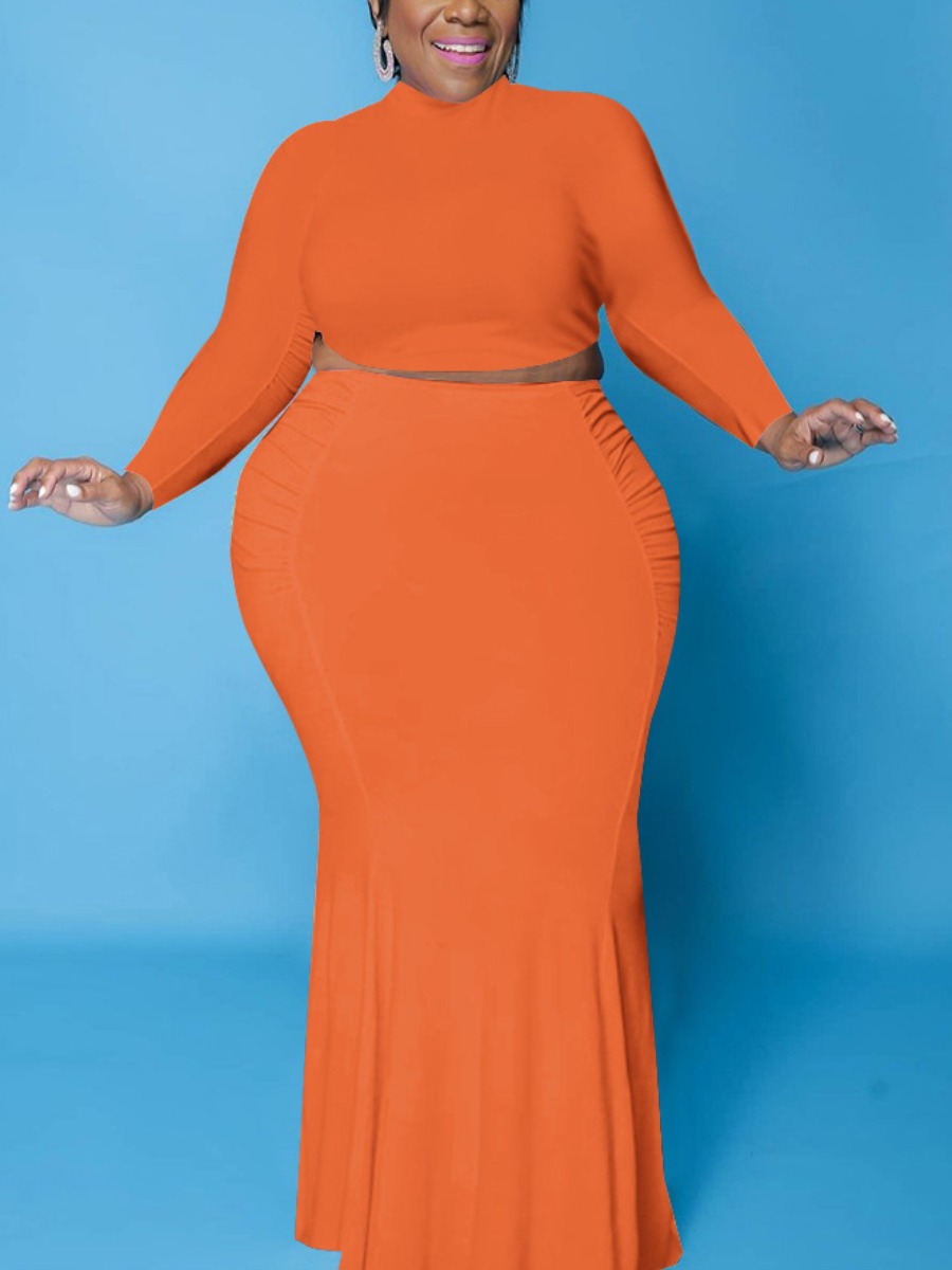 

LW BASICS Plus Size Round Neck Fish-tail Skirt Set, Croci