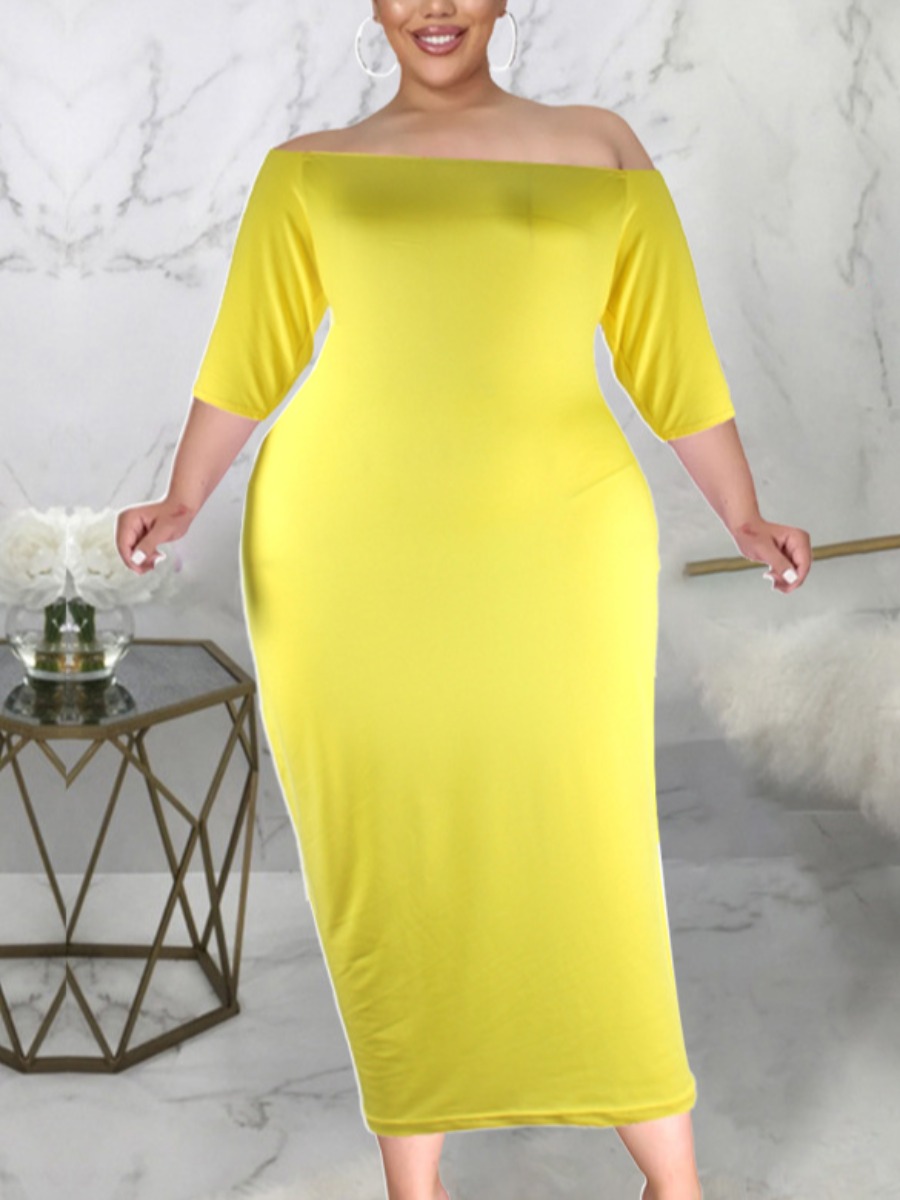 

LW Plus Size Off The Shoulder Bodycon Dress, Yellow