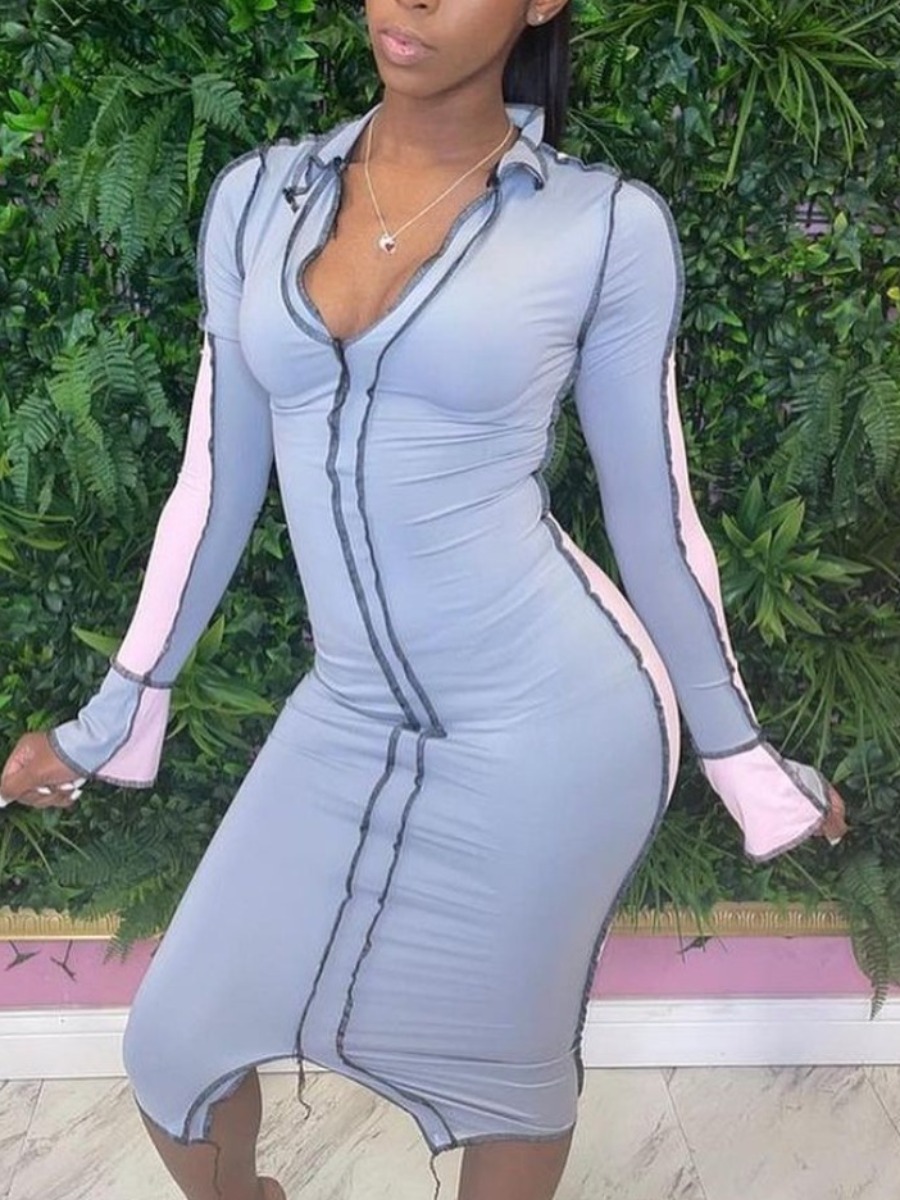 

LW Color-lump Slit Bodycon Dress, Baby blue