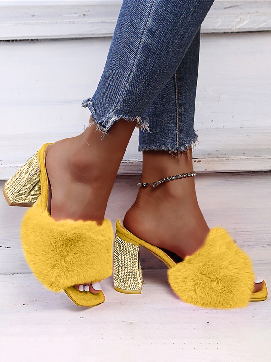 

LW Crystal Decoration Plush Heels, Yellow