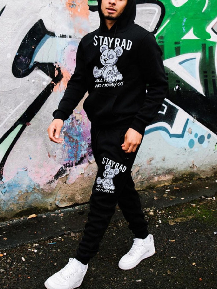 LW Men Cartoon Letter Print Tracksuit Set
