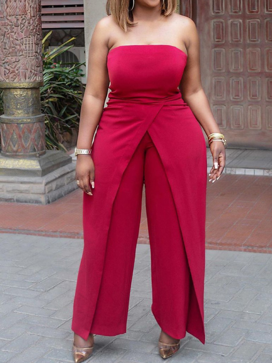 

LW Off The Shoulder High Split Jumpsuit, Red