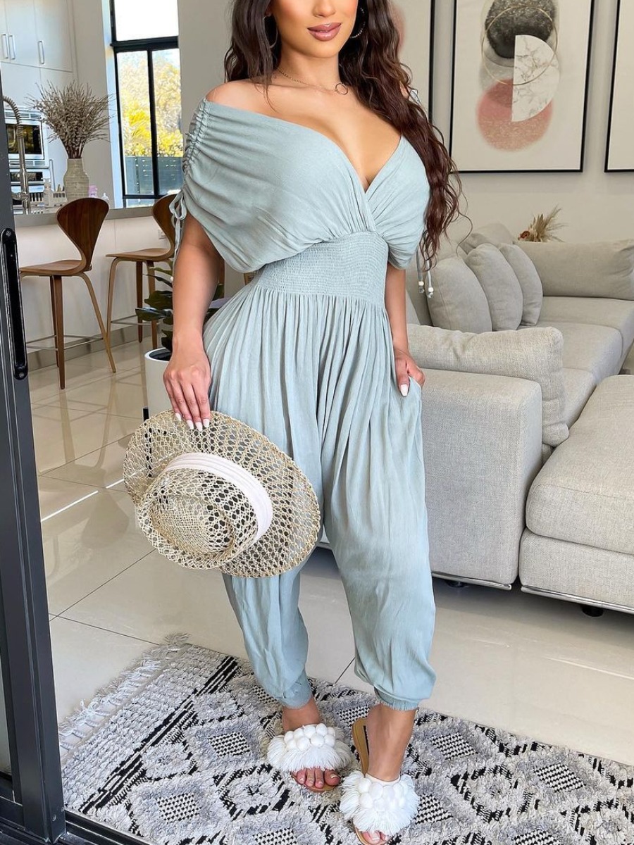 

LW SXY Shirred Drawstring Jumpsuit, Blue