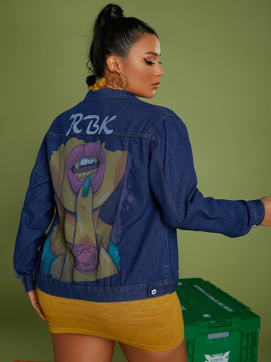 

LW Figure Letter Print Denim Jacket, Blue