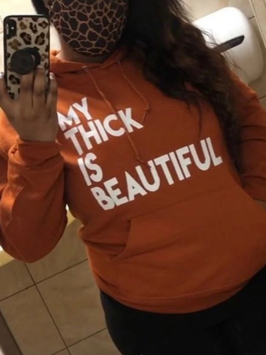 

LW Plus Size Letter Print Kangaroo Pocket Hoodie, Croci