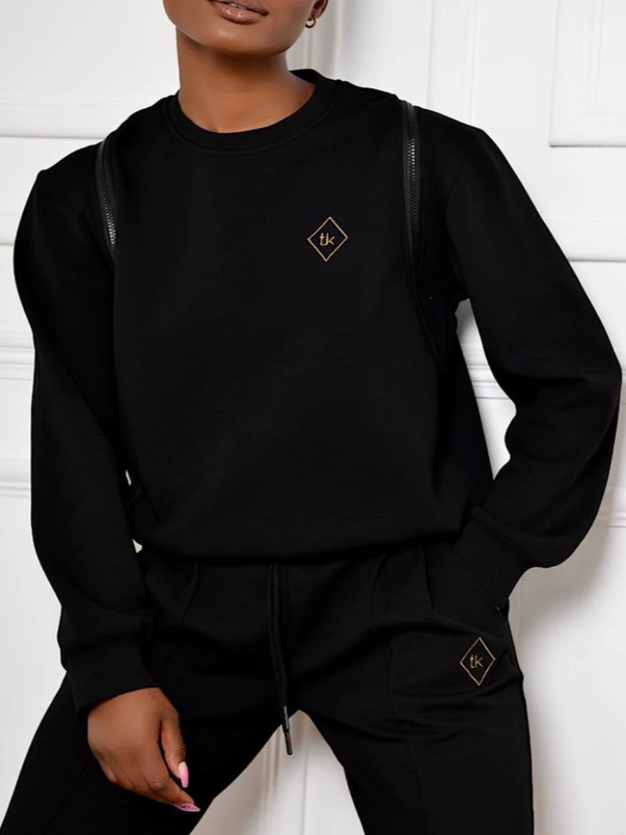 

LW Plus Size Letter Print Back Zipper Sweatshirt, Black