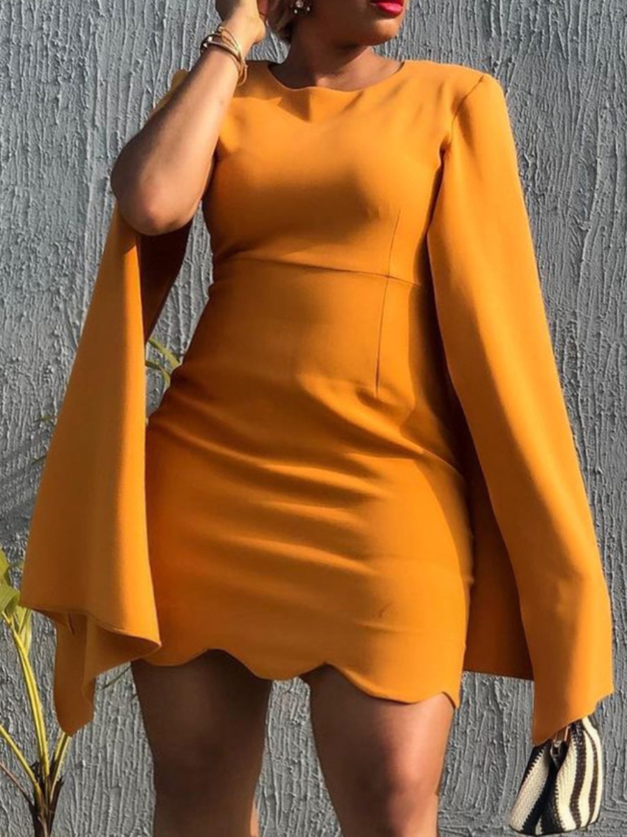 

LW Plus Size Split Sleeve Scalloped Bodycon Dress, Yellow