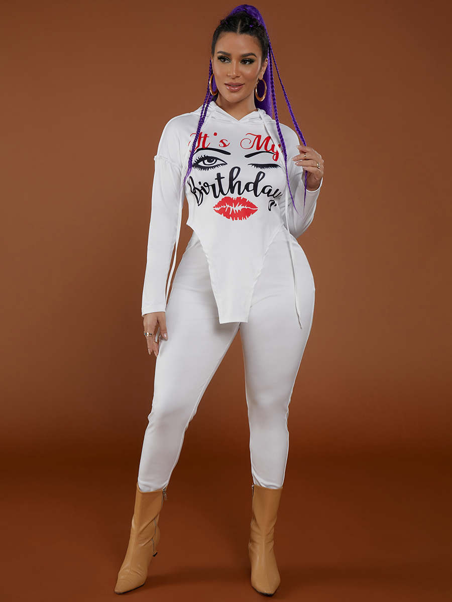 

LW Lip Letter Print Asymmetrical Pants Set, White