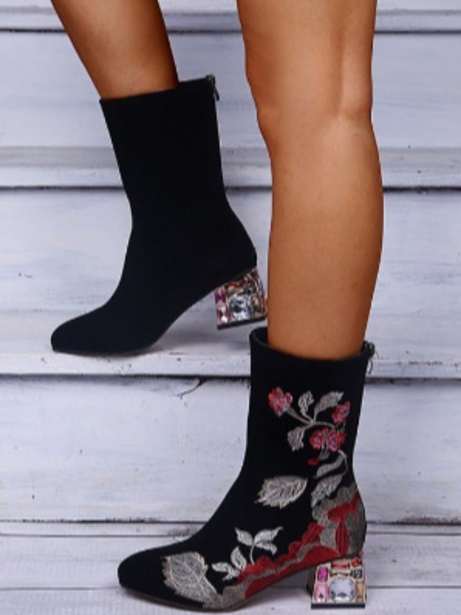 

LW Floral Decoration Booties, Black