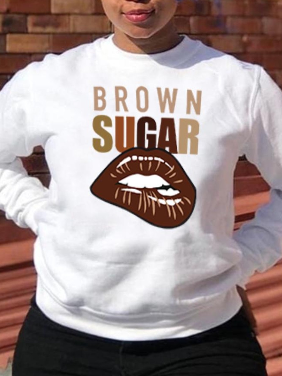 

LW Lip Letter Print Sweatshirt, White