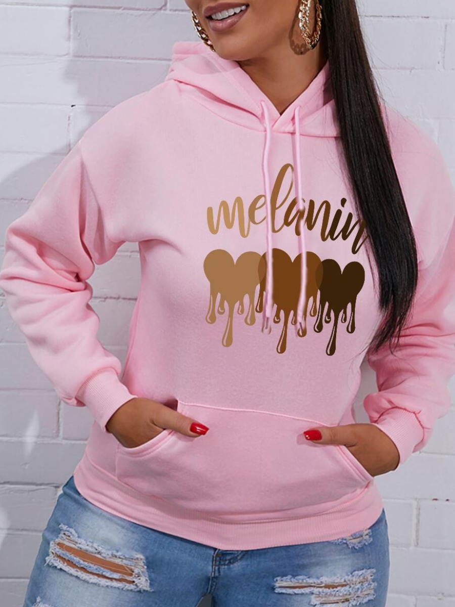 

LW Heart Letter Print Hoodie, Pink