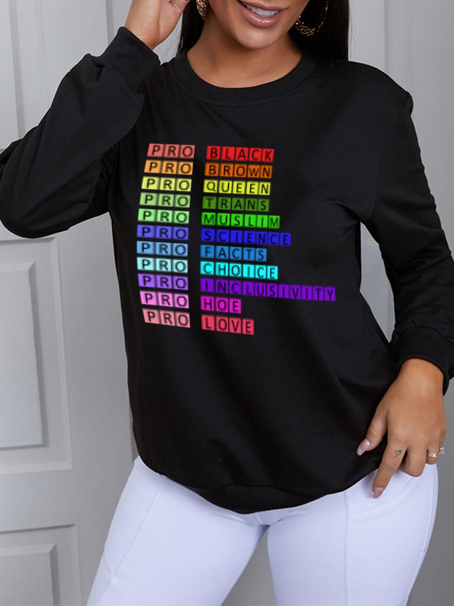 

LW Round Neck Letter Print Sweatshirt, Black