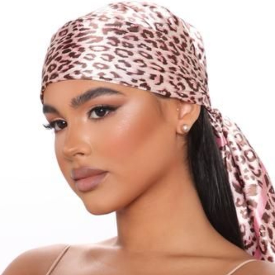 

LW Leopard Print Large Square Bandana Headband, Pink