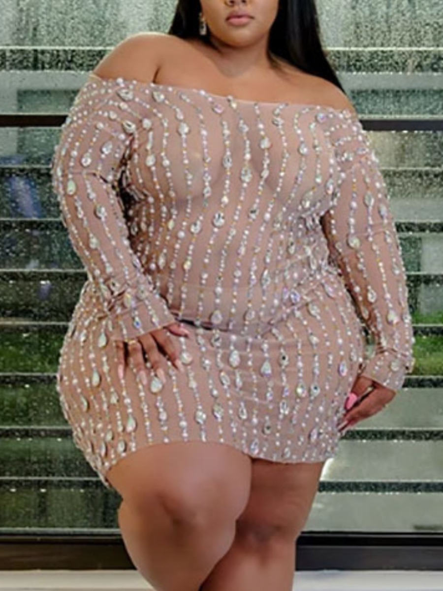

LW Plus Size Off The Shoulder See-through Bodycon Dress, Light pink