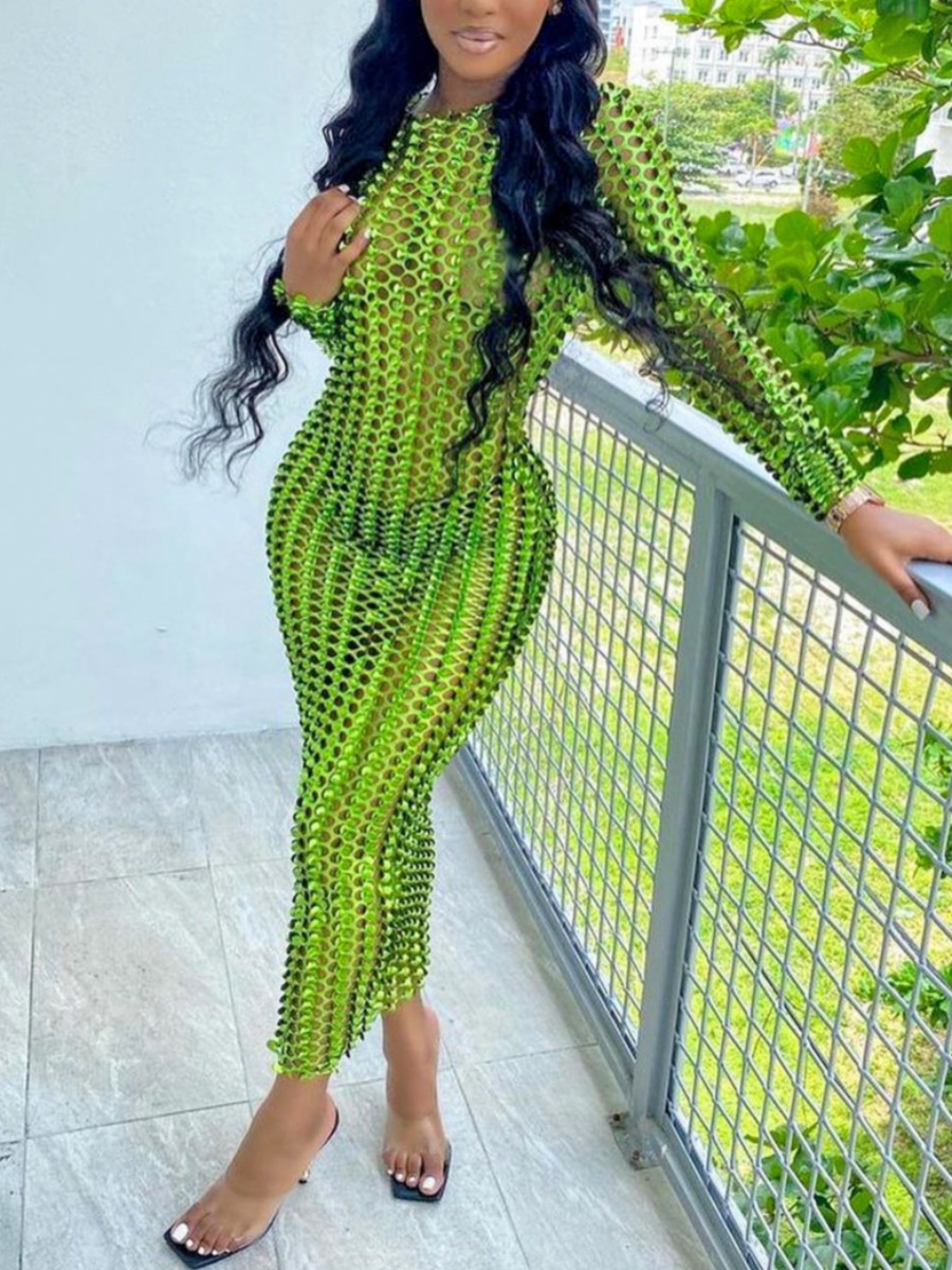 

LW SXY Round Neck Hollow-out Bodycon Dress, Green