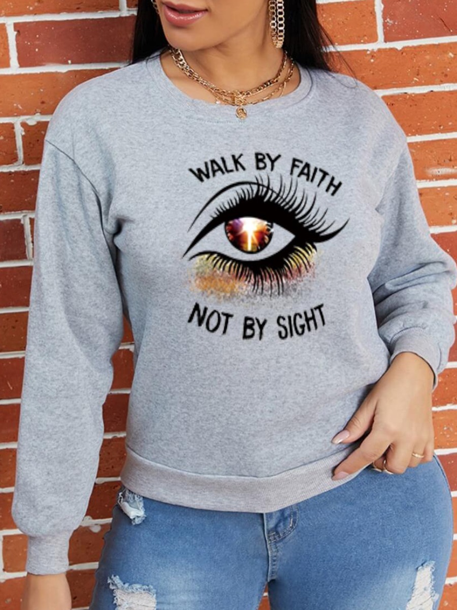 

LW Eye Letter Print Sweatshirt, Grey