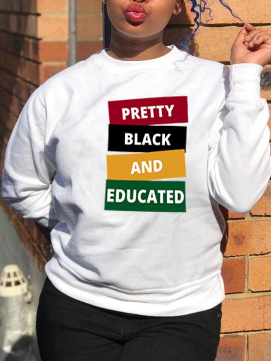 

LW Letter Print Patchwork Sweatshirt, White