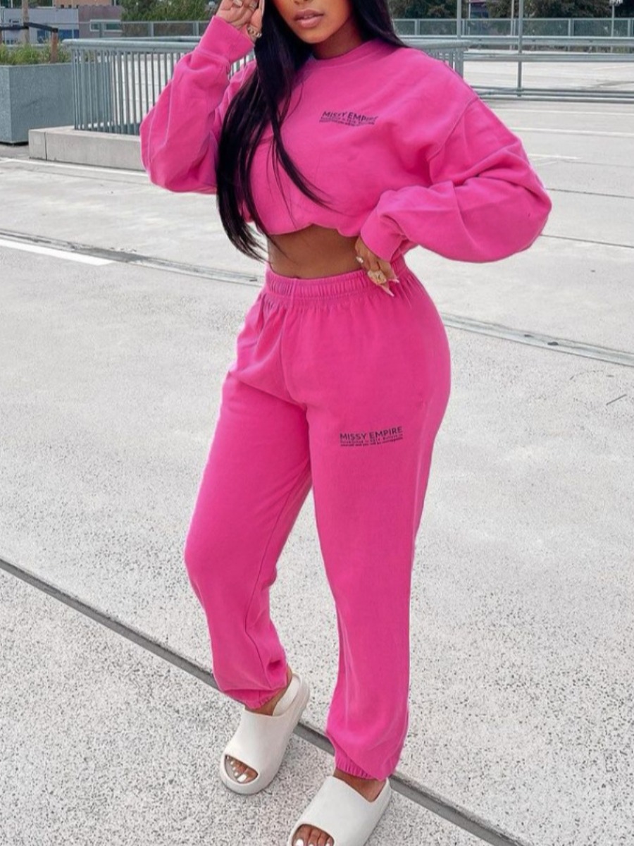 

LW Letter Print Oversized Pants Set, Pink