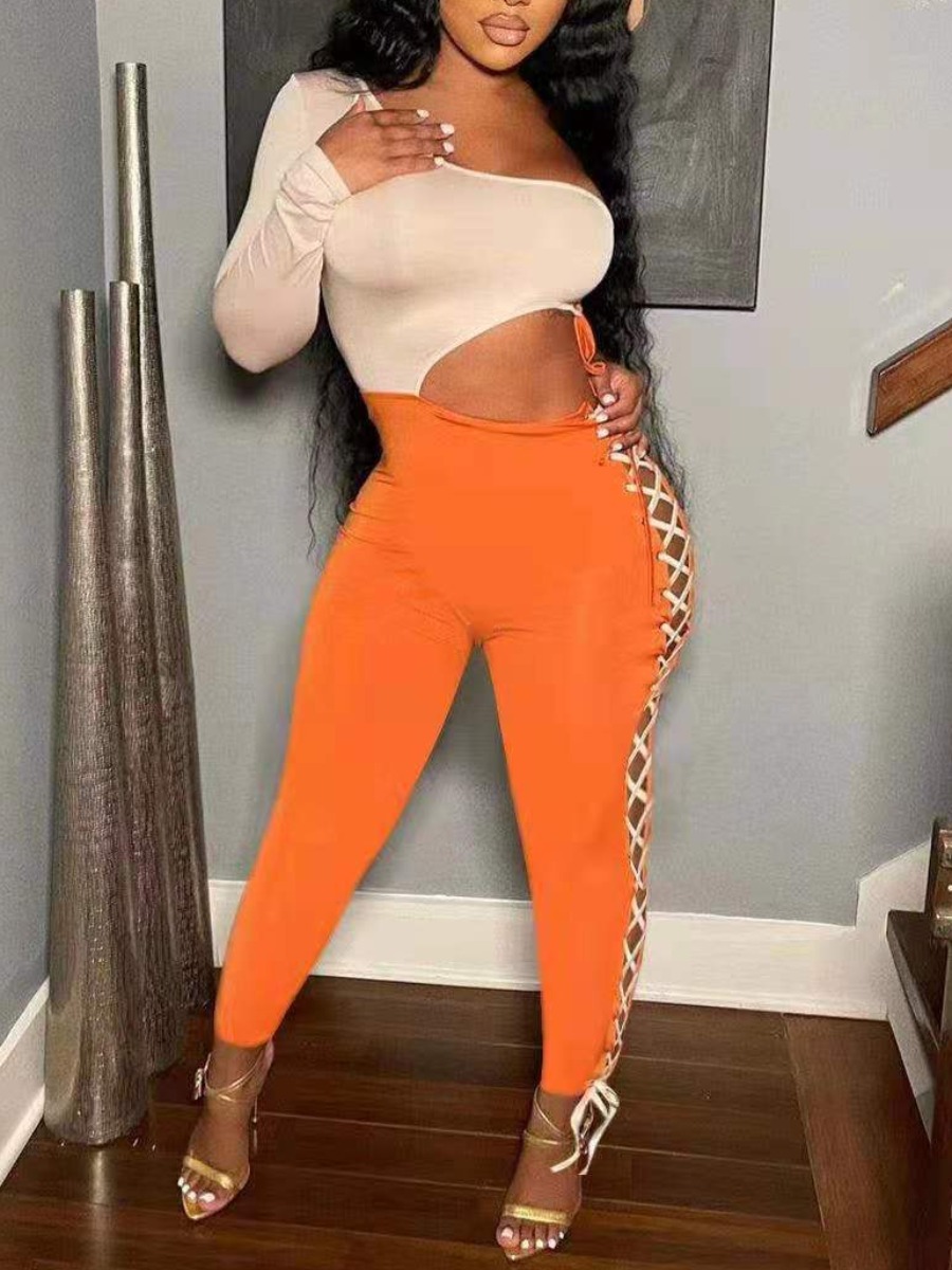 LW Bandage Hollow-out Design Jumpsuit, Orange