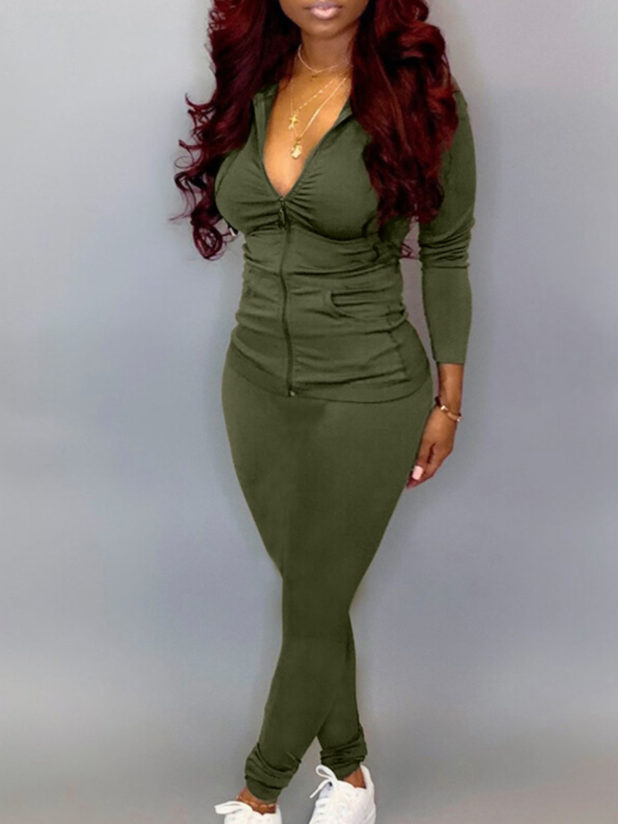 

LW Casual Hooded Collar Army Green Two-piece Pants Set
