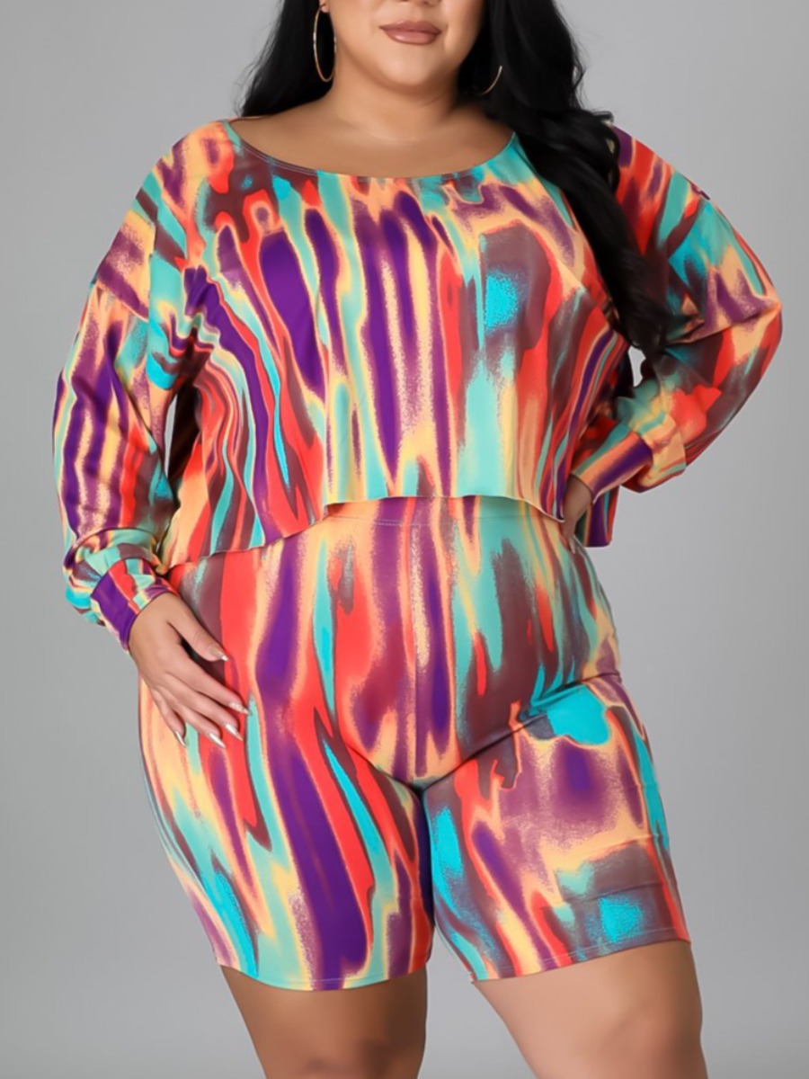 

LW Plus Size Dropped Shoulder Tie-dye Shorts Set, Multi