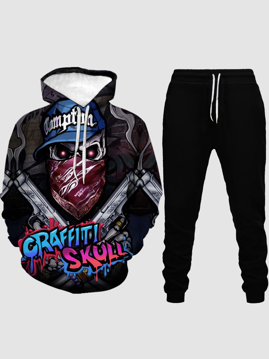 

LW Men Graffiti Letter Print Sweatsuit Set, Black