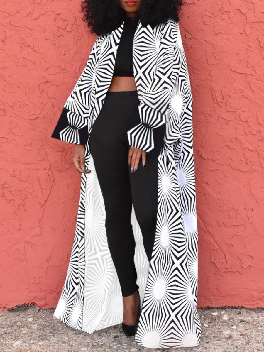 

LW Geometric Print Loose Coat, White